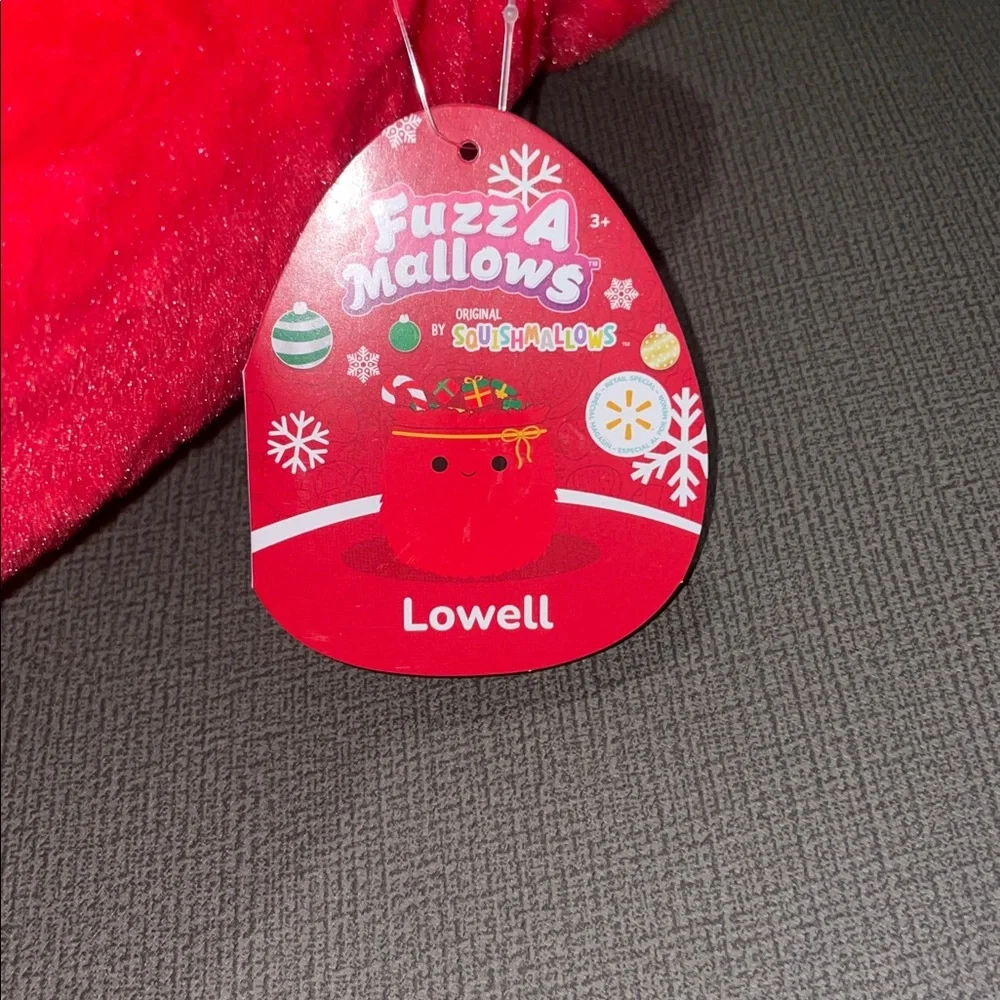 Fuzz a Mallow Red Plush Holiday Ornament , her name is Lowell